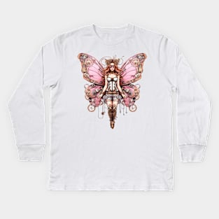 Pink Steampunk Butterfly Woman Kids Long Sleeve T-Shirt